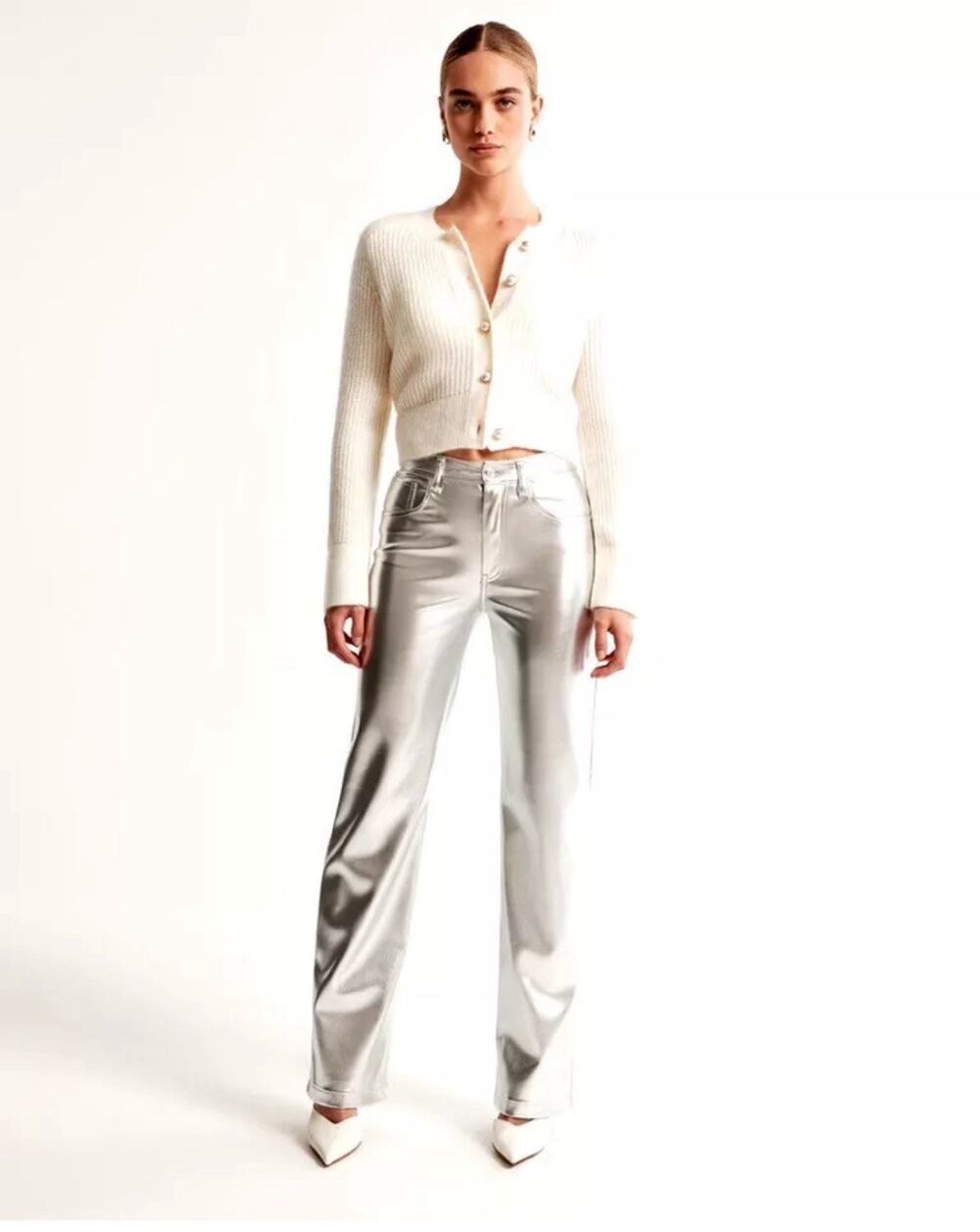 Abercrombie & Fitch Pants Sz 12 the90s relaxed High Rise leather Silver Party